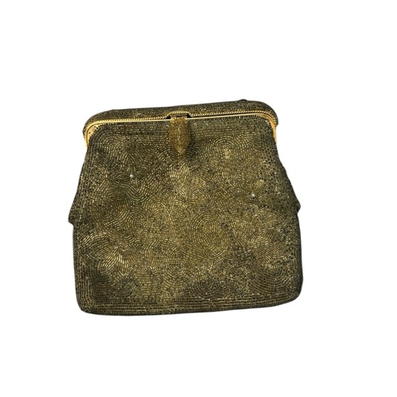 VINTAGE BEADED Elegant Gold Evening Clutch - Picture 1 of 5